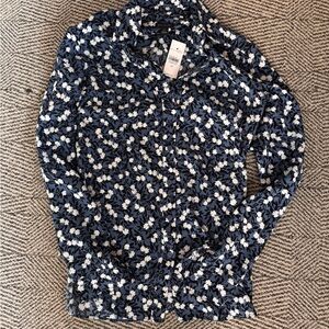 Ann Taylor Blue and White Floral Blouse size XS NWT